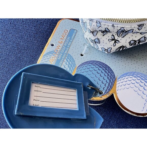 Blue Mini GOLF Pouch Bag Set Tag 3 Balls +Tees Golfer Gift Mellow & Mod Sports - Picture 3 of 6